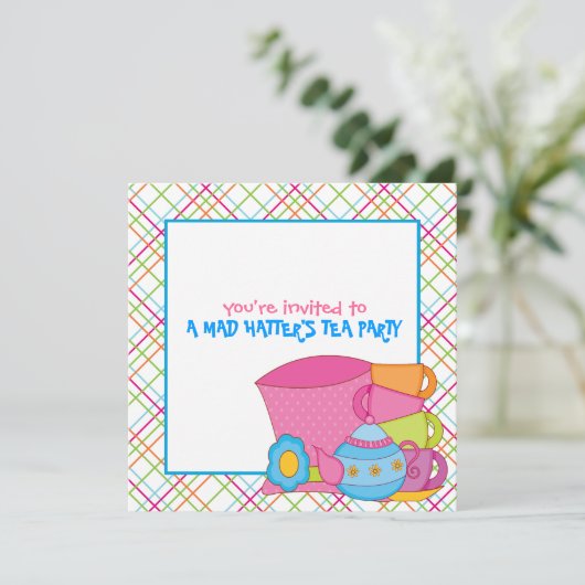 Uitnodigingen van de Tea Party van Mad Hatter (Staand voorkant)
