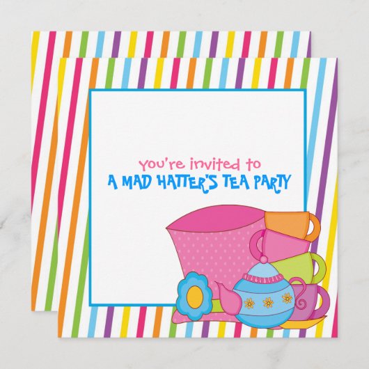 Uitnodigingen van de Tea Party van Mad Hatter (Voorkant / Achterkant)