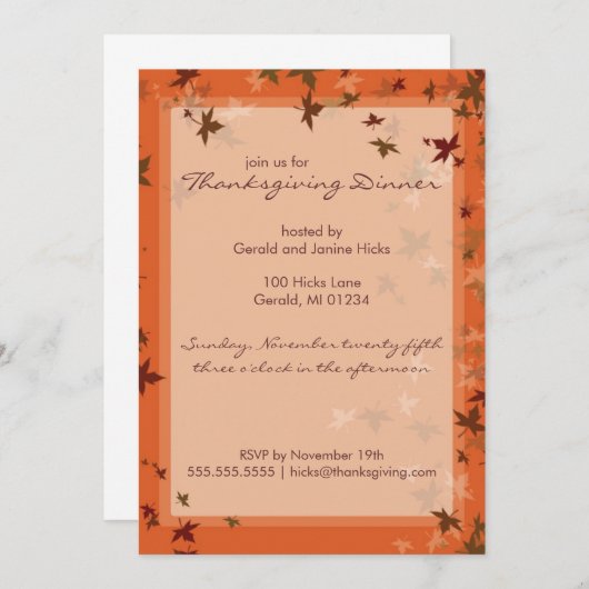 Uitnodigingen van de Thanksgiving van de Falling (Voorkant / Achterkant)