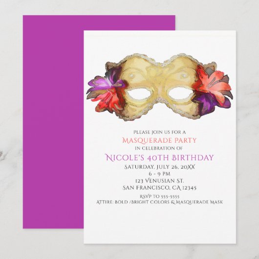 Uitnodigingen van de Tropische Floral Masquerade M (Voorkant / Achterkant)