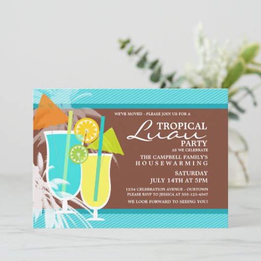 Uitnodigingen van de Tropische Luau Housewarming P (Staand voorkant)