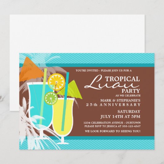 Uitnodigingen van de Tropische Luau-partij (Voorkant / Achterkant)