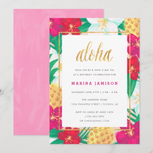 Uitnodigingen van de Tropische Partij van Hawaiian (Voorkant / Achterkant)