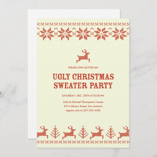 Uitnodigingen van de Ugly Holiday Sweater Party (Voorkant / Achterkant)