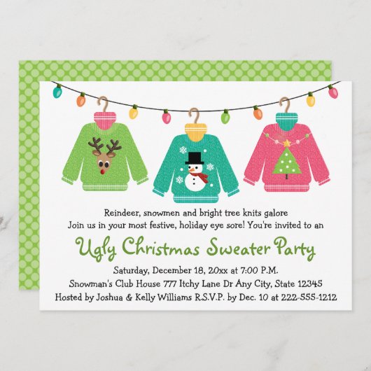 Uitnodigingen van de Ugly KerstSweater Party (Voorkant / Achterkant)