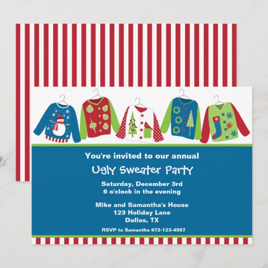 Uitnodigingen van de Ugly KerstSweater Party (Voorkant / Achterkant)
