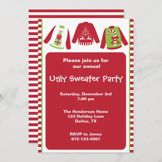 Uitnodigingen van de Ugly KerstSweater Party (Voorkant / Achterkant)