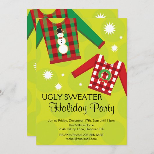 Uitnodigingen van de Ugly Sweater Holiday Party (Voorkant / Achterkant)