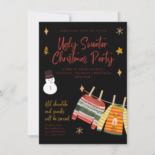 Uitnodigingen van de Ugly Sweater Kerstparty (Voorkant)