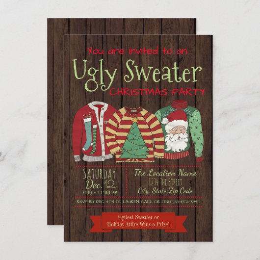 Uitnodigingen van de Ugly Sweater Kerstparty (Voorkant / Achterkant)