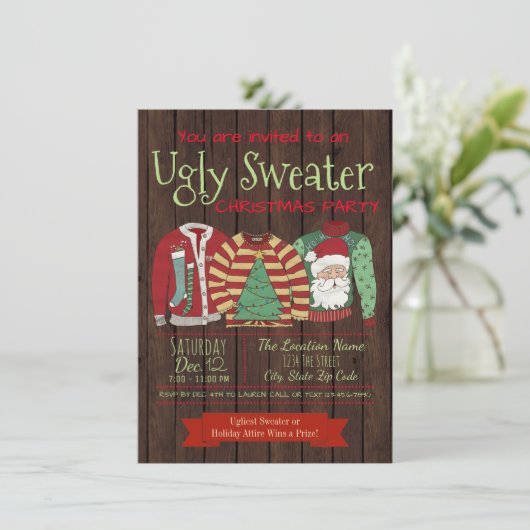 Uitnodigingen van de Ugly Sweater Kerstparty (Staand voorkant)