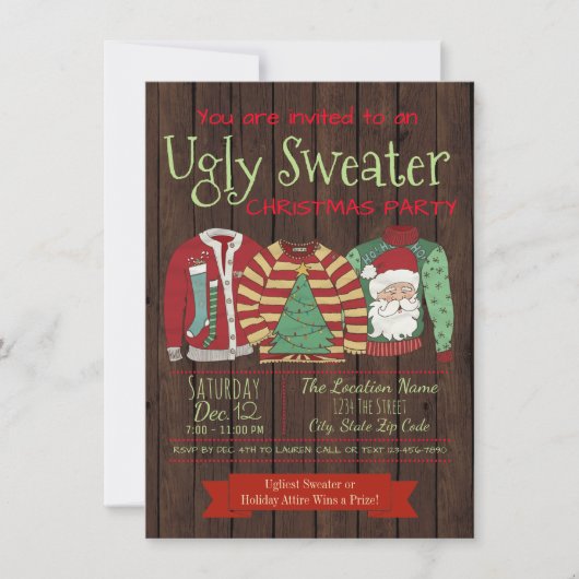 Uitnodigingen van de Ugly Sweater Kerstparty (Voorkant)