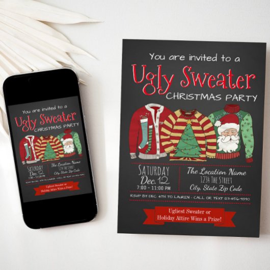 Uitnodigingen van de Ugly Sweater Kerstparty