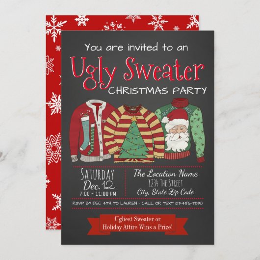 Uitnodigingen van de Ugly Sweater Kerstparty (Voorkant / Achterkant)