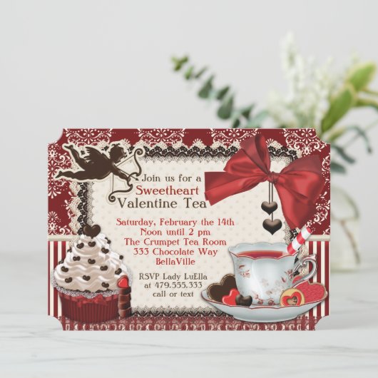 Uitnodigingen van de valentijn Tea Party (Staand voorkant)