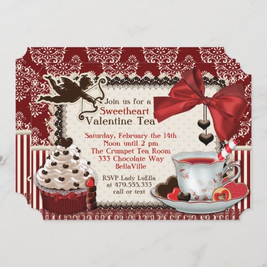 Uitnodigingen van de valentijn Tea Party (Voorkant / Achterkant)