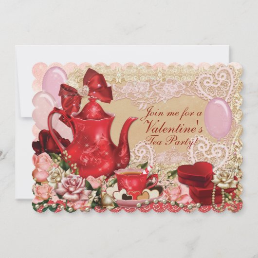 Uitnodigingen van de valentijn Tea Party (Voorkant)