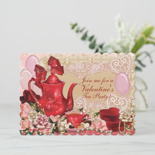 Uitnodigingen van de valentijn Tea Party (Staand voorkant)