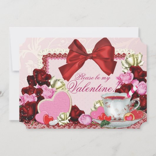 Uitnodigingen van de valentijn Tea Party (Voorkant)