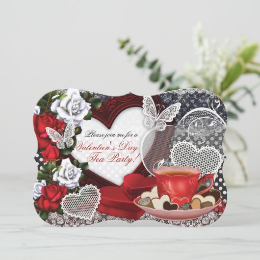 Uitnodigingen van de valentijn Tea Party (Staand voorkant)