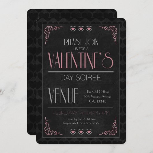 Uitnodigingen van de  Valentijnsdag Soiree Party (Voorkant / Achterkant)