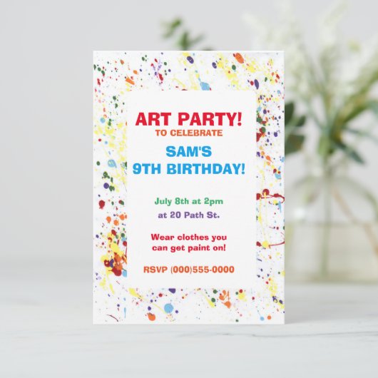 Uitnodigingen van de "Verf/Kunstpartij" (Staand voorkant)