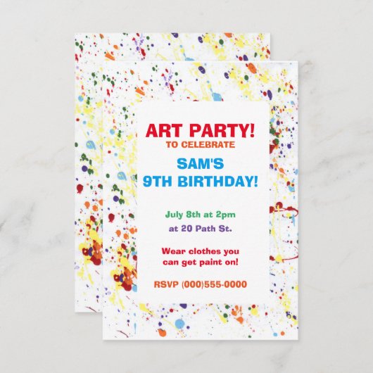 Uitnodigingen van de "Verf/Kunstpartij" (Voorkant / Achterkant)