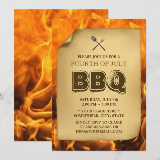 Uitnodigingen van de vierde BBQ-partij voor warme  (Voorkant / Achterkant)