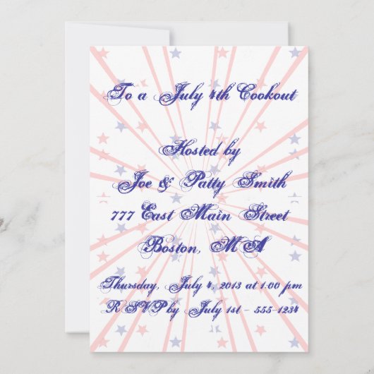 Uitnodigingen van de vierde partij van juli sjablo (Achterkant)