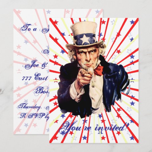 Uitnodigingen van de vierde partij van juli sjablo (Voorkant / Achterkant)