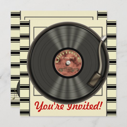  uitnodigingen van de Vinyl Record-partij (Voorkant / Achterkant)