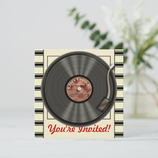  uitnodigingen van de Vinyl Record-partij (Staand voorkant)