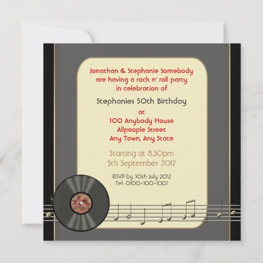  uitnodigingen van de Vinyl Record-partij (Achterkant)