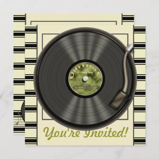  uitnodigingen van de Vinyl Record-partij (Voorkant / Achterkant)