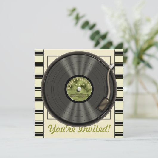 uitnodigingen van de Vinyl Record-partij (Staand voorkant)