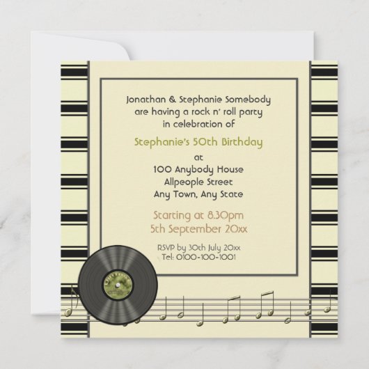  uitnodigingen van de Vinyl Record-partij (Achterkant)