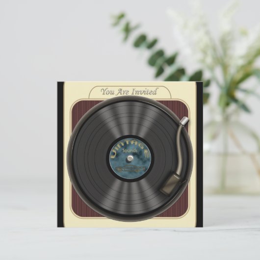 uitnodigingen van de Vinyl Record-partij (Staand voorkant)