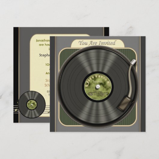  uitnodigingen van de Vinyl Record-partij (Voorkant / Achterkant)