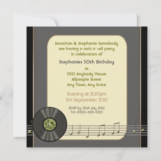  uitnodigingen van de Vinyl Record-partij (Achterkant)