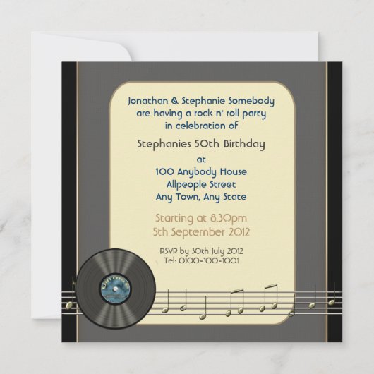 uitnodigingen van de Vinyl Record-partij (Achterkant)