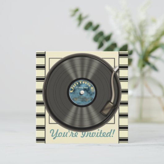  uitnodigingen van de Vinyl Record-partij (Staand voorkant)