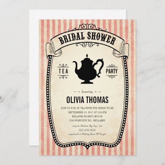 Uitnodigingen van de  Vrijgezellenfeest Tea Party (Voorkant / Achterkant)