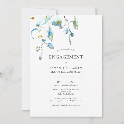 Uitnodigingen van de waterverf Floral Engagement P (Voorkant)