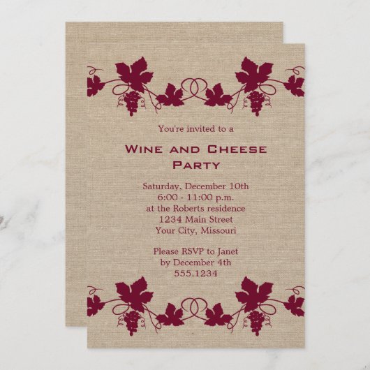 Uitnodigingen van de Wijnpartij en de Kaas (Voorkant / Achterkant)