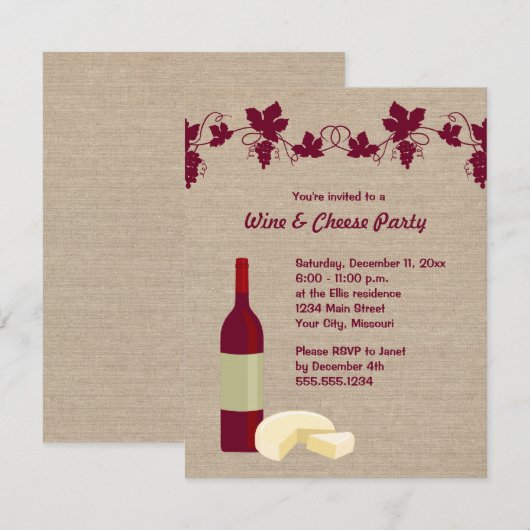 Uitnodigingen van de Wijnpartij en de Kaas (Voorkant / Achterkant)