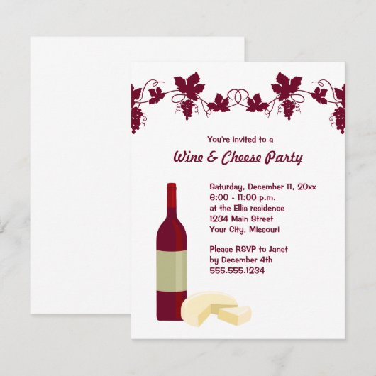 Uitnodigingen van de Wijnpartij en de Kaas (Voorkant / Achterkant)