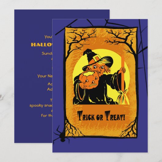 Uitnodigingen van de  Witch Halloween-partij (Voorkant / Achterkant)