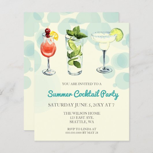 Uitnodigingen van de zomercocktail van de begrotin (Voorkant / Achterkant)