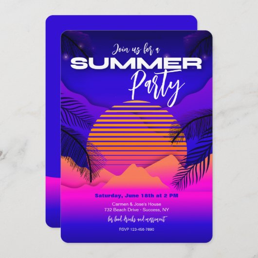 Uitnodigingen van de zomerpartij (Voorkant / Achterkant)