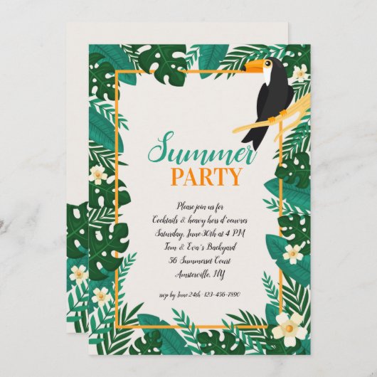 Uitnodigingen van de zomerpartij (Voorkant / Achterkant)